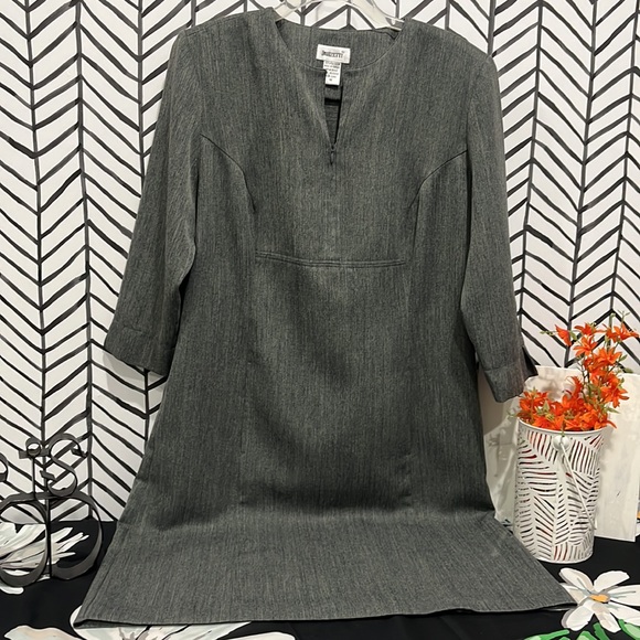 Grey Quarter-Length Sleeved Zipper Front Midi Dress, Sz12 - Picture 5 of 16